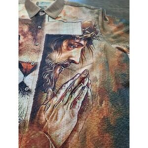 New Royaura Hawaiian Shirt 3XL Red Gold Faith Jesus Cross Beach Soft Wear